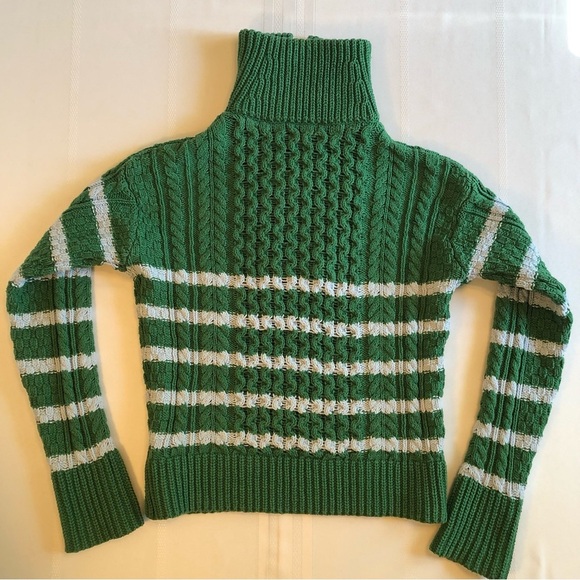 La Ligne Green & Blue Striped Cable Knit x Target Mock Turtleneck Sweater Sz XXS - Picture 4 of 8